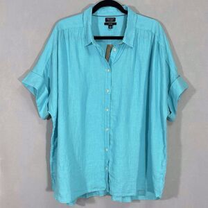 J. Crew Turquoise Button-Up Linen Blouse